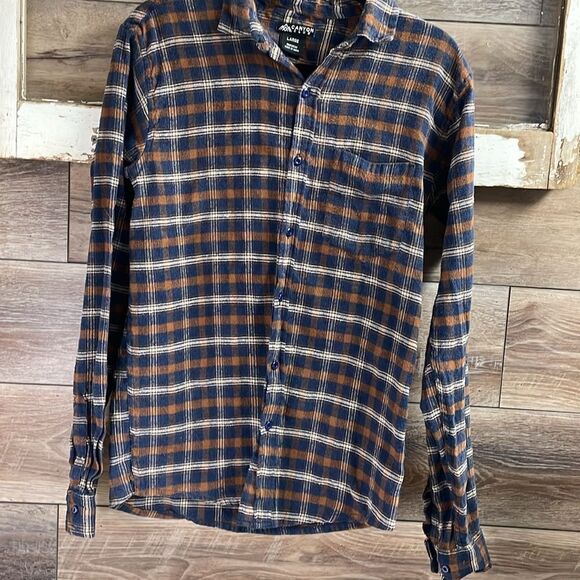 Canyon Club Men’s Flannel Long Sleeve Shirt, Size Large, Brown,Blue and White - Picture 2 of 5